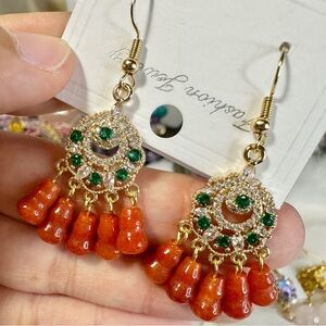 Red Jade Dangle Earrings 1.9 inches long